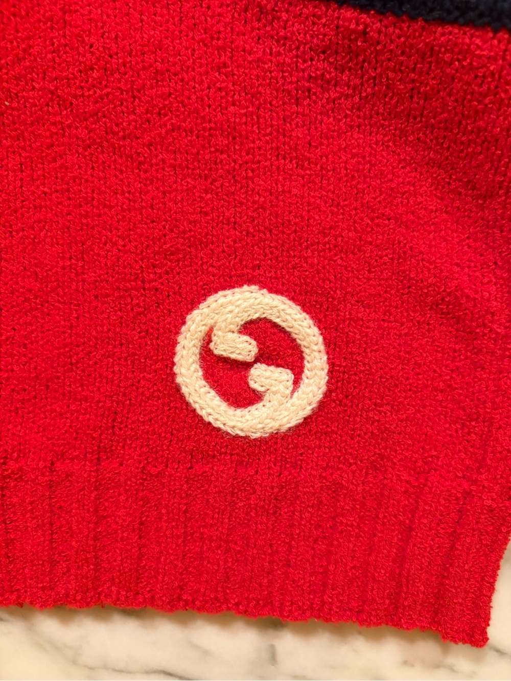 Gucci Red Navy White Halter Knit Crop Top - Picture 2 of 8